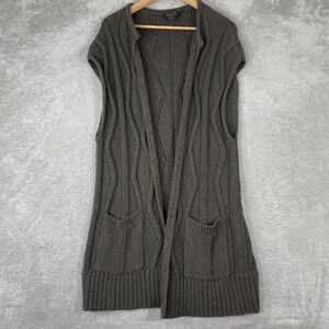 Pendleton Longline Vest Womens Small Brown Cable Knit Cotton Cashmere Open Front